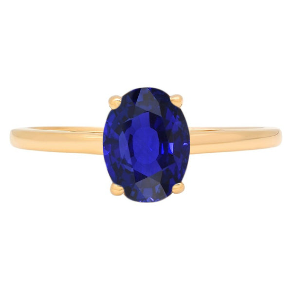 Natural Real ( Not Lab Grown ) Solitaire Ring Oval Shaped Sri Lankan Sapphire 2 Carats Yellow Gold