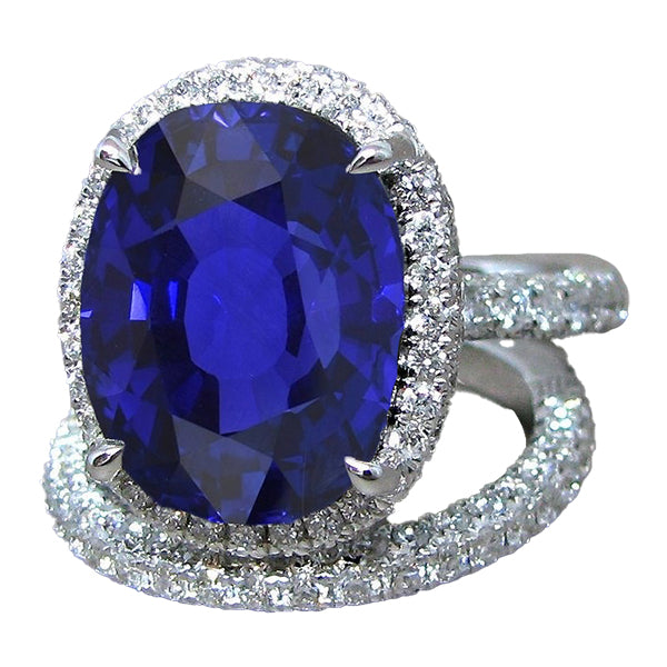 Halo Oval Ceylon Sapphire Wedding Ring Set 7 Carats With Natural Earth Mined Diamond Band