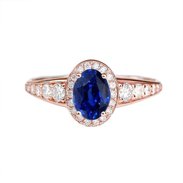 Halo Natural Earth Mined Diamond Sapphire Anniversary Ring Oval Cut Sri Lankan 3.50 Carats