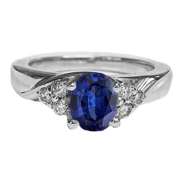 Gemstone Ring Oval Cut Blue Sapphire & Natural Earth Mined Diamonds 3 Carats White Gold