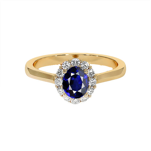 Women's Halo Natural Earth Mined Diamond Ring Oval Blue Sapphire 7.50 Carats