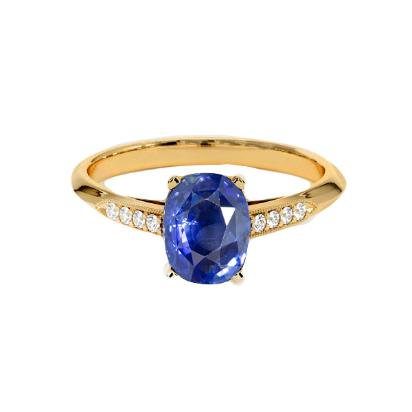 Yellow Gold Vintage Style Natural Earth Mined Diamond & Blue Sapphire Ring 6.50 Carats 14K