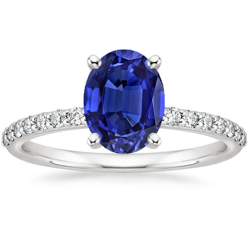 New High Quality Wedding Diamond Ring Oval Ceylon Sapphire Accents Gold