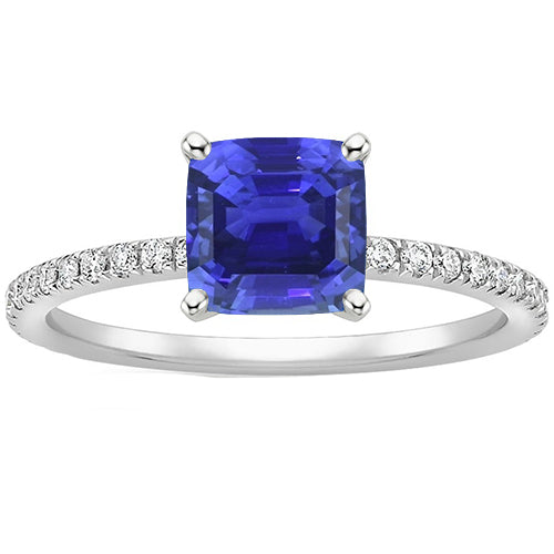 New Amazing Gold Diamond Ring Cushion Sri Lankan Sapphire With Accents