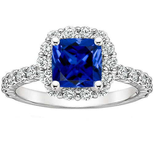 New Stylish female Diamond Halo Gemstone Engagement Ring Ceylon Sapphire New