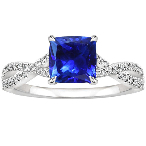 Fancy Women's Diamond Ring Cushion Ceylon Sapphire With Accents