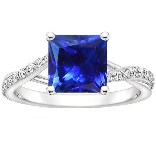 Brilliant Ladies Diamond Gemstone Ring Princess Ceylon Sapphire Gold