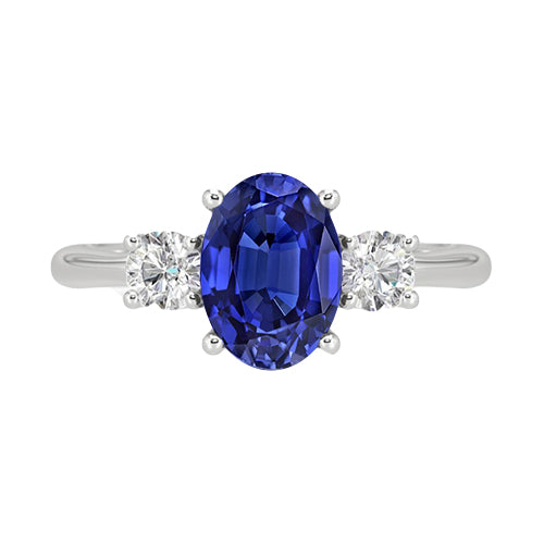 Natural Earth Mined Diamond Three Stone Ring 4.75 Carats Oval Sri Lankan Sapphire Jewelry