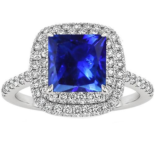 New LAdies Stylish Square Cut Double Halo Sri Lankan Sapphire Ring