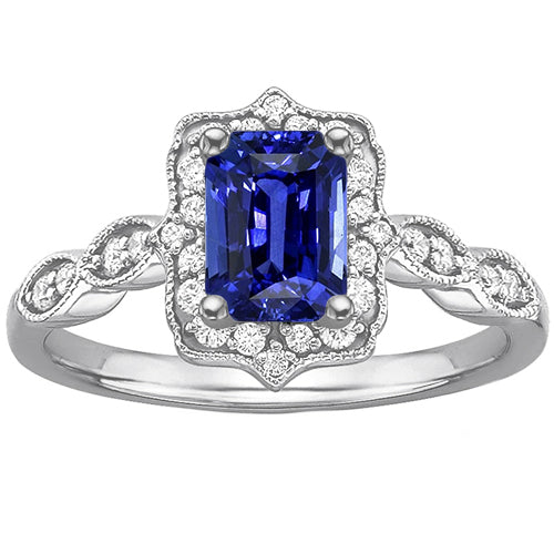 Diamond Halo Sparkling Unique Ring Emerald Sri Lankan Sapphire White Gold