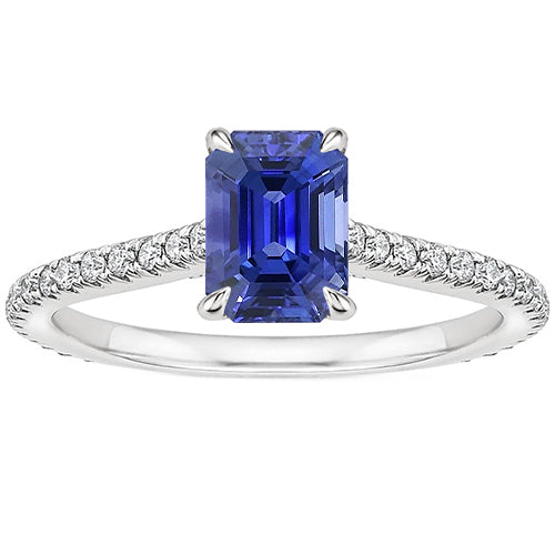 Sparkling Unique Solitaire Ring With Accents Emerald Ceylon Sapphire & Diamond