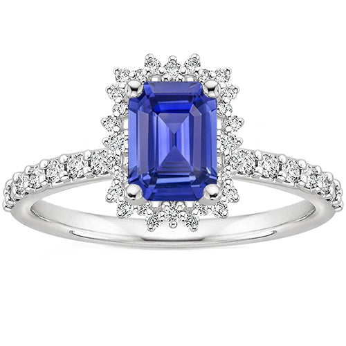 New Females Halo Ring Star Style Ceylon Sapphire & Diamond