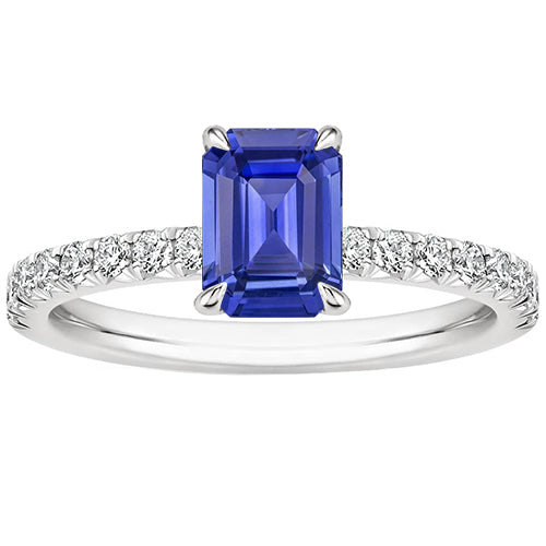 New Stylish Solitaire Accents Ring Pave Set Blue Sapphire & Diamond