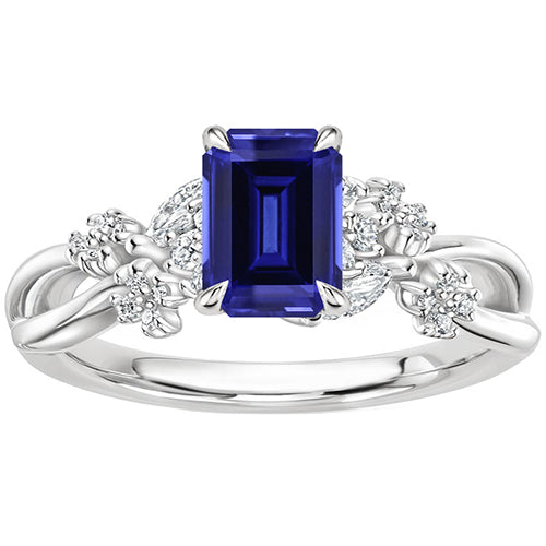 fancy stylish ladies Diamond Solitaire Ring with Accents Emerald Blue Sapphire