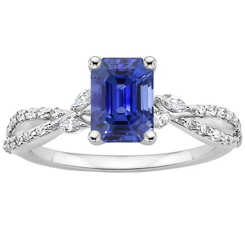 New Stylish Solitaire Ring With Marquise Diamond Accents & Blue Sapphire