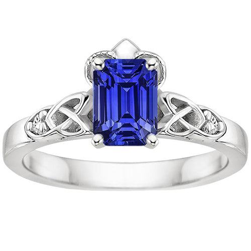 Woman's Weeding Anniversary Diamond 3 Stone Ring Emerald Blue Sapphire Vintage Style