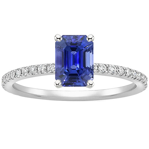Woman's Weeding Anniversary Solitaire Blue Sapphire With Accents Ring & Pave Set Diamonds