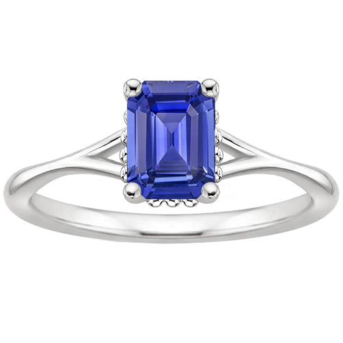 Woman's Weeding Anniversary Solitaire Ring Milgrain Shank Emerald Blue Sapphire