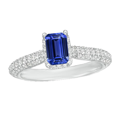 Women’s Halo Blue Sapphire Wedding Ring & Natural Earth Mined Diamond Accents 3.50 Carats