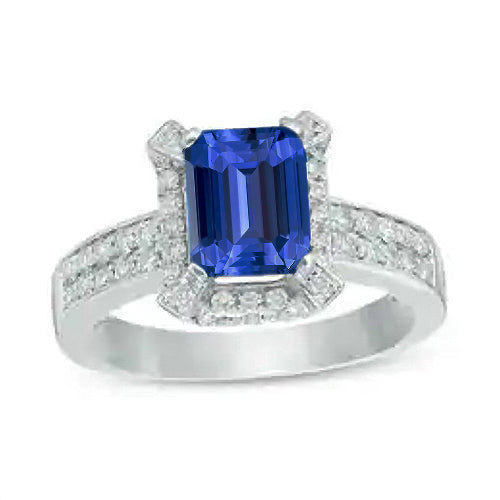 Womans Stylish Gold Halo Engagement Ring Ceylon Sapphire & Diamonds