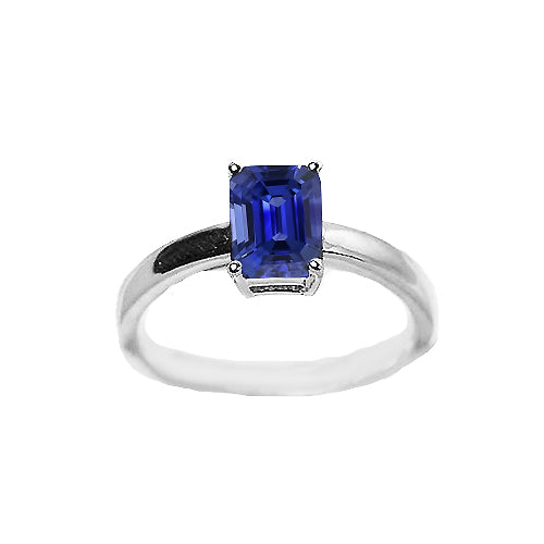 Solitaire Emerald Shaped Sri Lankan Sapphire Ring Fancy Lady’s Vintage Style