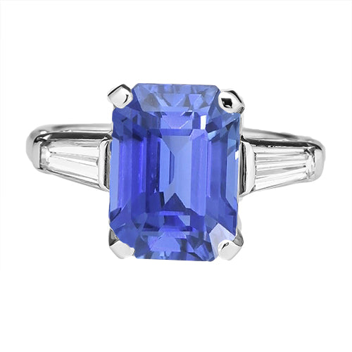Sparkling Unique Lady’s Gemstone 3 Stone Ring Emerald Blue Sapphire