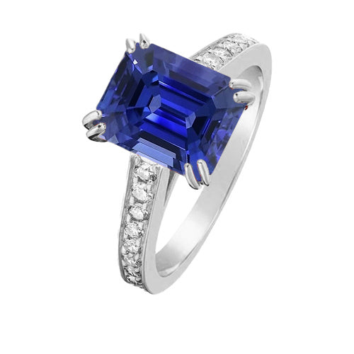 Sparkling Unique Lady’s Wedding Solitaire With Accents Ring Emerald Blue Sapphire