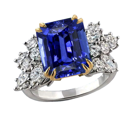 Gorgeous fancy Pear Diamond & Blue Sapphire Anniversary Wedding Ring