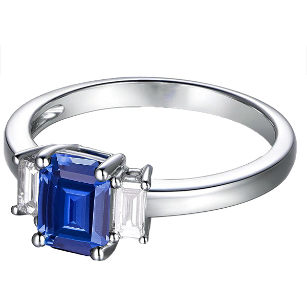 High Quality Fancy Sparkling Emerald 3 Stone Blue Sapphire Wedding Ring