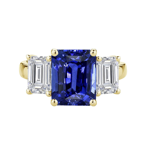 Gold 3 Stone Blue Sapphire Emerald Diamond Ring High Quality Fancy Sparkling