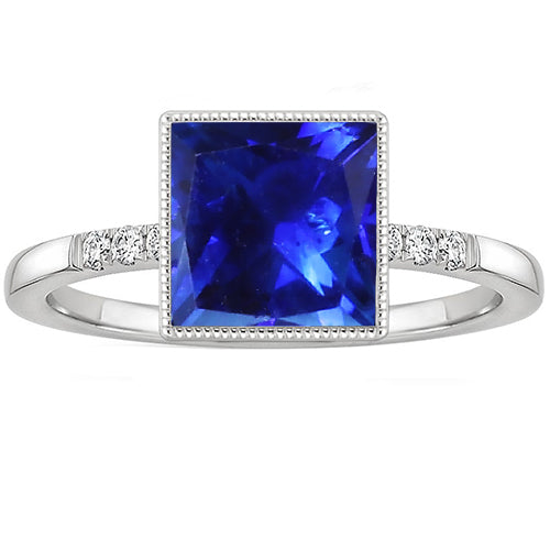 New Fancy Stylish Vintage Style Gold Ring Princess Ceylon Sapphire & Diamond