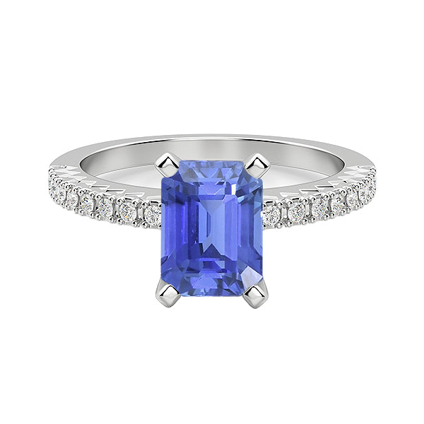 High Quality Fancy Sparkling Solitaire Emerald Blue Sapphire Wedding Ring With Diamond Accents