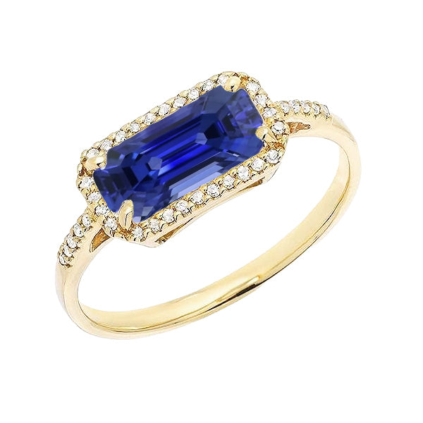 Princess Cut Style Yellow Gold Halo Emerald Ceylon Sapphire Wedding Ring