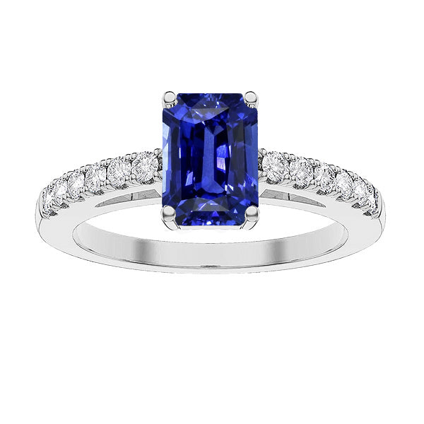 Emerald Solitaire With Diamond Accents Ring Blue Sapphire Fancy Lady’s