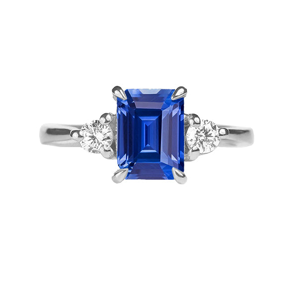 Fancy Lady’s Three Stone Engagement Ring Emerald Sri Lankan Sapphire