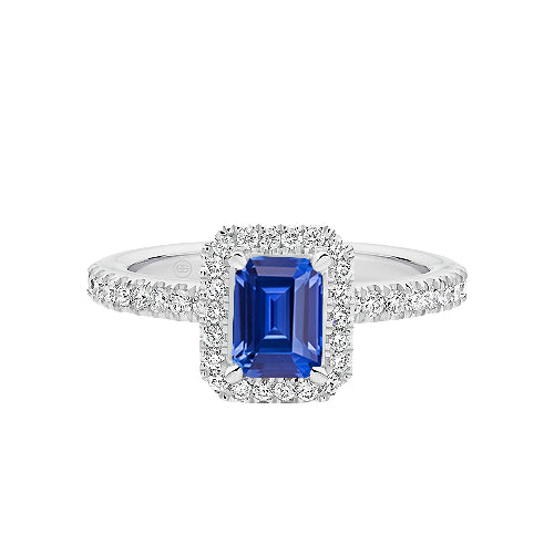 Ladies Brilliant Sparkling White Gold Halo Wedding Ring Emerald Ceylon Sapphire