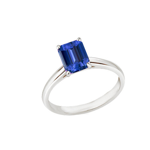 Ladies Brilliant Sparkling Solitaire Ring Emerald Natural Blue Sapphire
