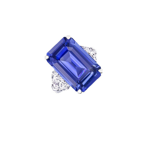 Princess Cut Elegant Woman's Engagement Three Stone Ring Emerald Ceylon Sapphire