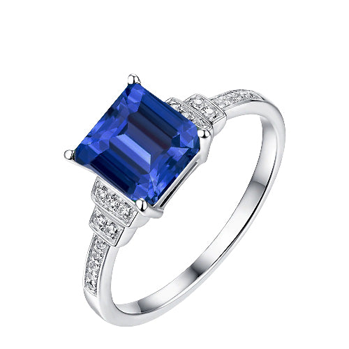 Brilliant Sparkling Diamond Emerald Blue Sapphire Ring White Gold