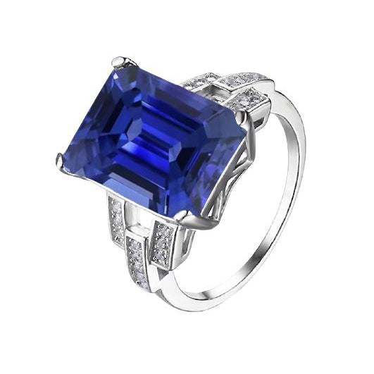 Ceylon Fancy Princess Cut Style Sapphire Gemstone Ring Emerald Jewelry Split Shank