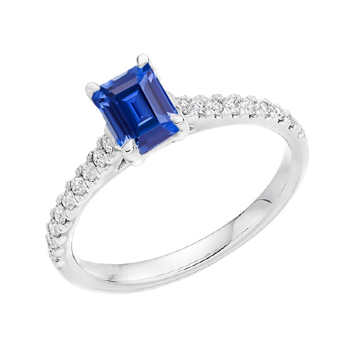 Princess Cut Elegant Woman's Solitaire Blue Gemstone Sapphire With Accents Ring