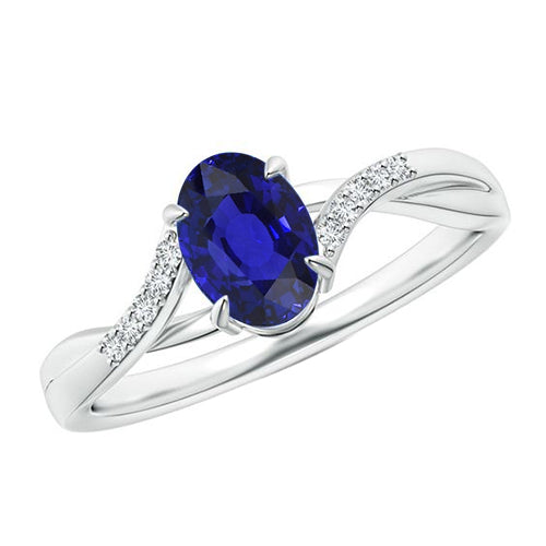 Women Jewelry Sparkling Diamond Gold Ring With Oval Ceylon Sapphire Center