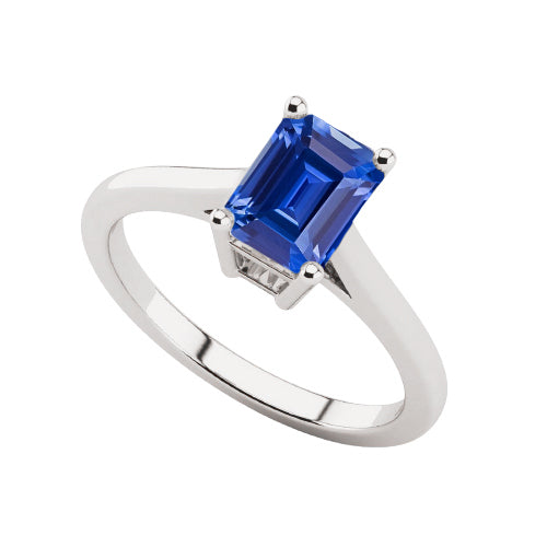 Blue Sapphire Solitaire Ring Princess Cut Elegant Woman's Basket Set Emerald Cut Jewelry