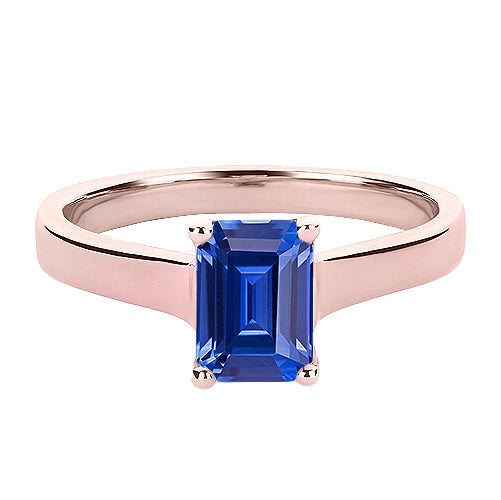 Women Diamond Engagement Rose Gold Solitaire Ring Emerald Ceylon Blue Sapphire