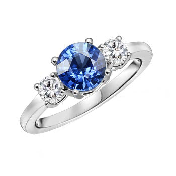 Gold Anniversary Ring Round Natural Earth Mined Diamond & Ceylon Blue Sapphire 1.75 Carats