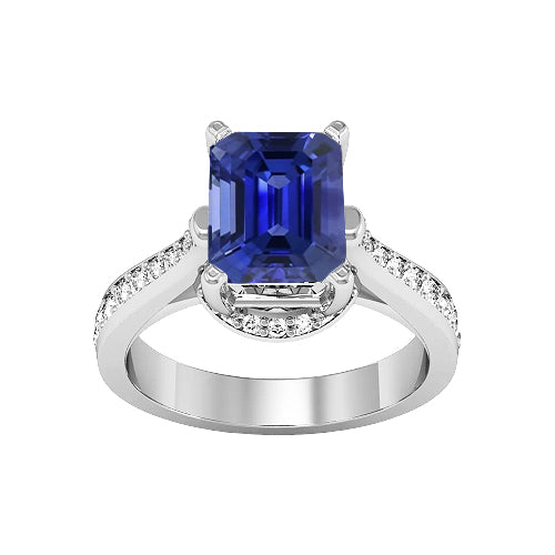 Women's Engagement Ring Gorgeous fancy Emerald Sapphire Cathedral Setting
