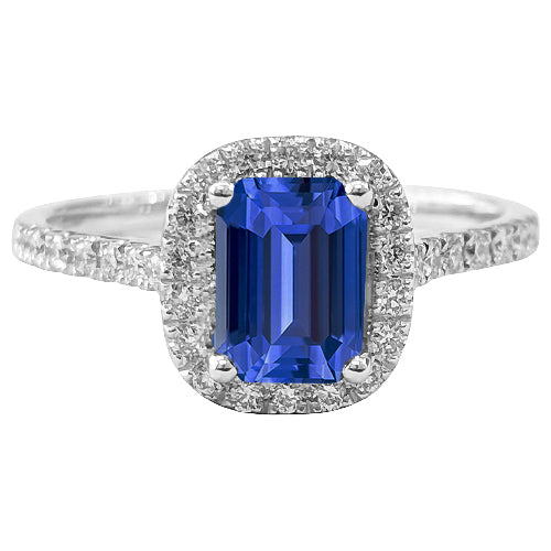 Gorgeous fancy Sparkling Diamond Halo Ring Emerald Ceylon Sapphire Gold