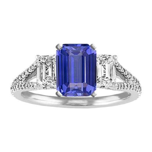 Emerald 3 Stone Gorgeous fancy Sapphire Ring With Accents Split Shank