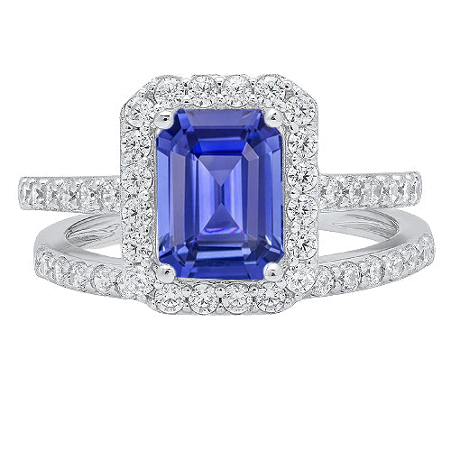 Halo Emerald Sapphire Wedding Ring Set Best Amazing Stylish womans White Gold Jewelry