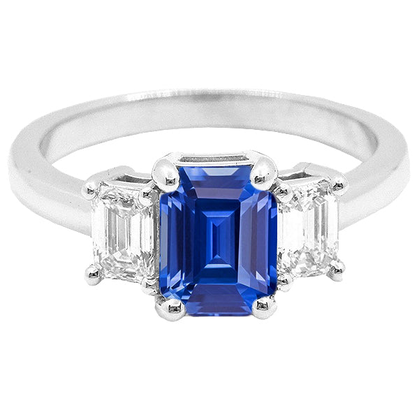 Best Amazing Stylish womans Three Stone Emerald Blue Sapphire & Diamond Ring